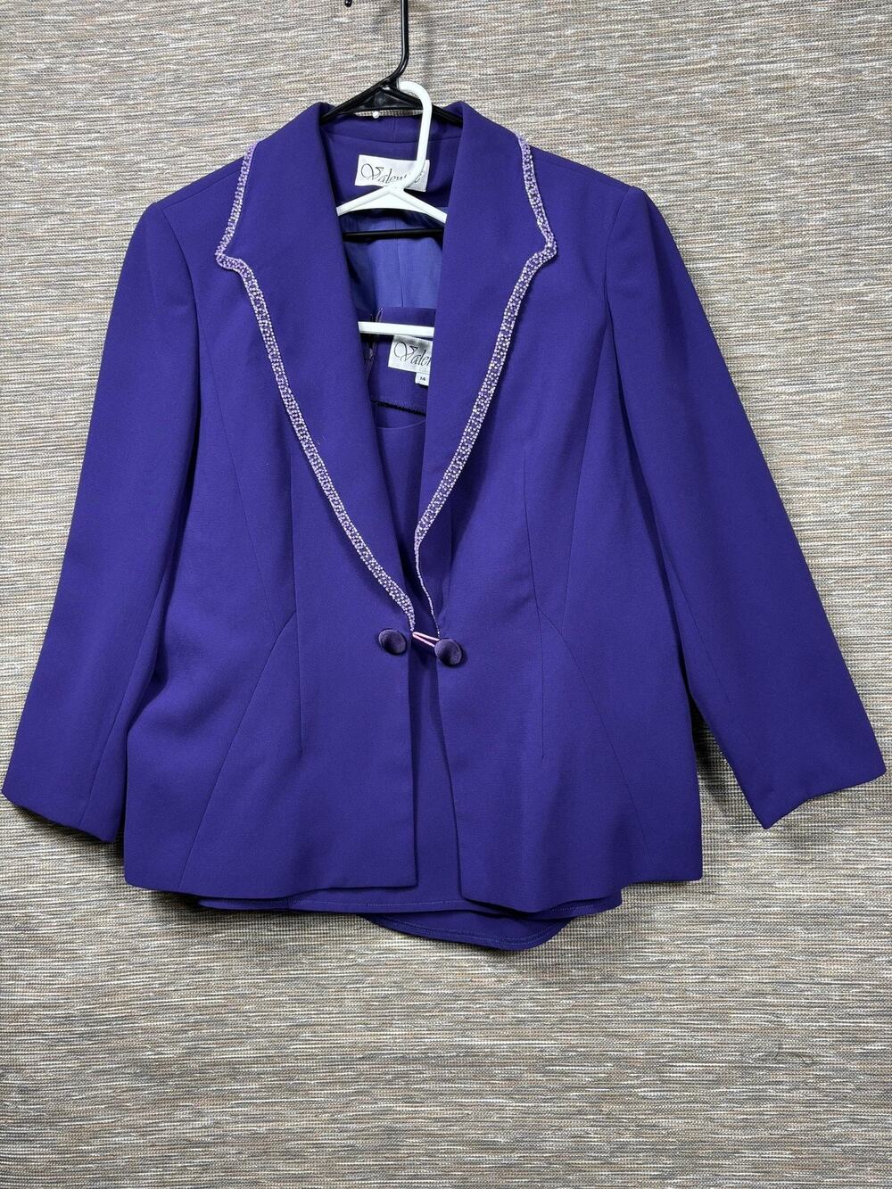 Valentine Blazer Jacket & Top Suit Womens 14 Purple Beaded Trim Dressy Formal